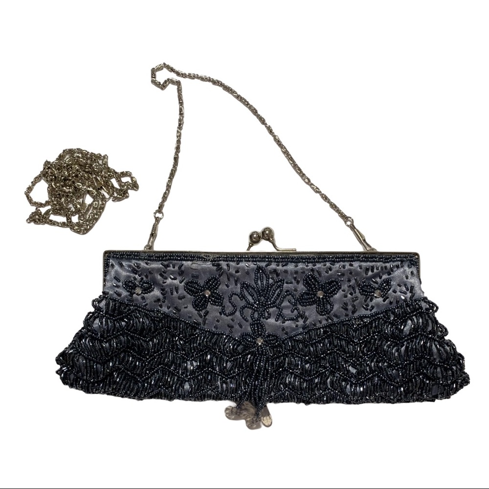 Vintage Beaded Crossbody Clutch with Kiss Lock Closure Hollywood Glamour
